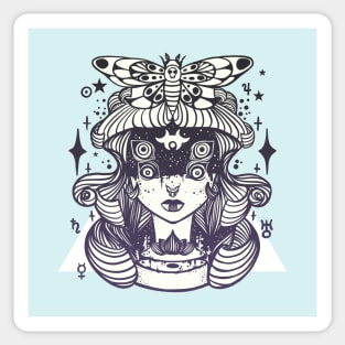 Weird Witch Girl With Quadruple Eyes And Death Head Moth Sticker